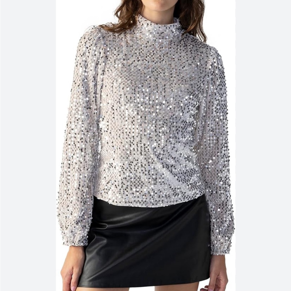Sanctuary Mock Neck Sequin and Velvet Top
